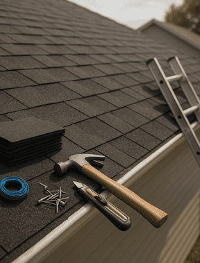 concert hall roof shingles being nailed